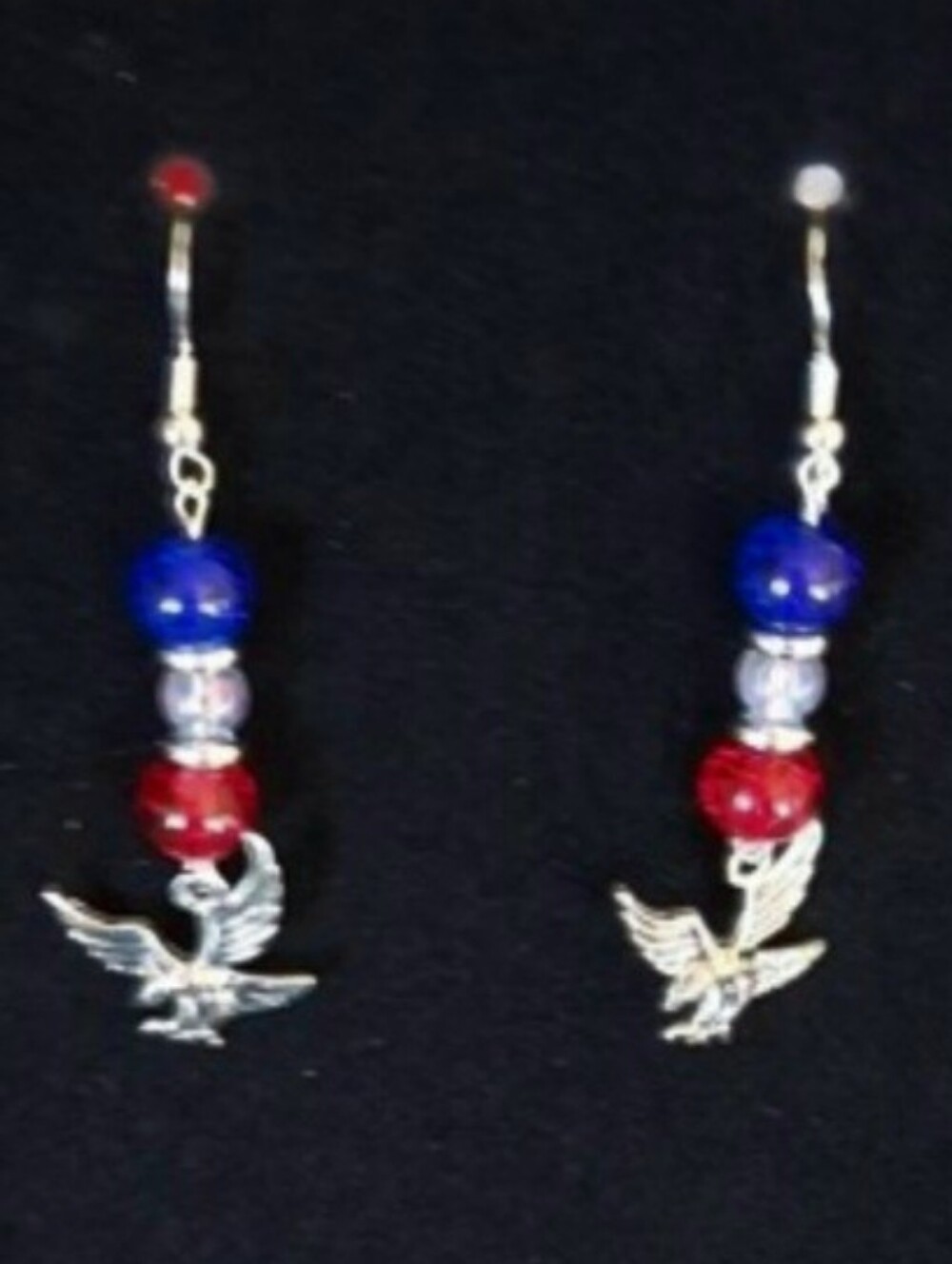 Patriotic Red, White & Blue Hand Crafted Pierced Earrings with Eagles